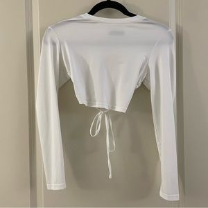 White Long Sleeve Open Tie-Back Top